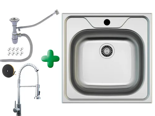 Edelstahlspüle 48x48 cm mit Armatur