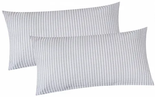 Heubergshop Kissenbezug, (2 Stück), Seersucker Kissenbezug 40x80cm Gestreift Baumwolle (BS-Streifen-Grau)