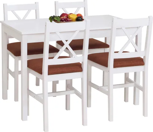 Esszimmer-Set MCW-F77 - Sitzgruppe aus massivem Kiefernholz - Stilvolles Esszimmer-Set mit 4 Stühlen und 1 Tisch, ideal für gemütliche Essmomente. Hergestellt aus hochwertigem Kiefernholz, bietet es eine einladende Atmosphäre.