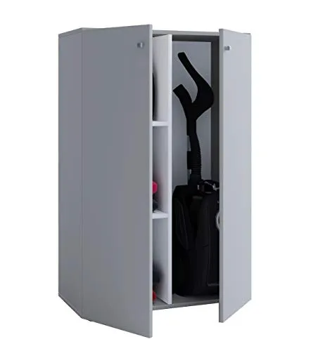 VCM Mehrzweckschrank Lona Mini 913942 - Bürostuhl-Alternativschrank aus Holz, ideal für Staubsaugeraufbewahrung, mit 4 Fächern und 15 kg Fachbodentraglast, modern in Grau.