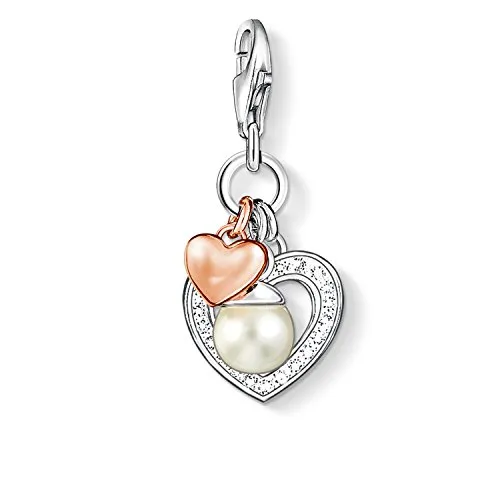 Thomas Sabo Charm-Anhänger Herzen mit Süßwasserzuchtperle - Eleganter Charm aus 925 Sterling Silber für Damen, ideal für Bettelarmbänder und Ketten. Ein individuelles Geschenk für jeden Anlass, das Stil und Persönlichkeit vereint.