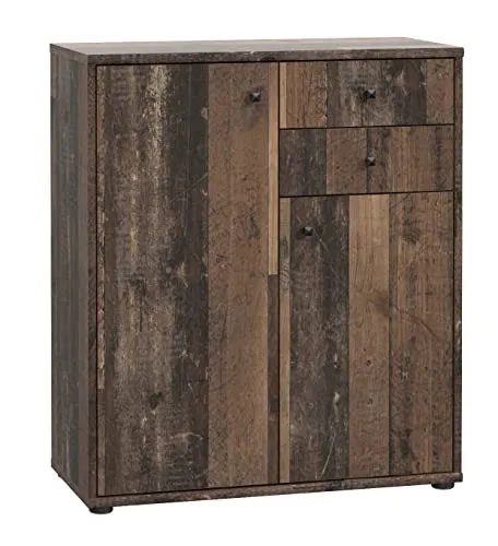 FORTE TEMPRA 2 Kommode mit 2 Türen und 2 Schubladen - Kommode in Old-Wood Vintage Dekor mit pflegeleichten Oberflächen, ideal für stilvolle und praktische Aufbewahrungslösungen.