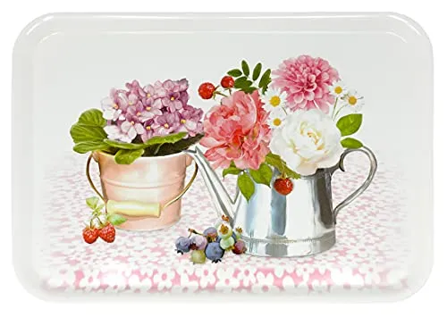 Lashuma Kunststofftablett rechteckig 45x31 cm, Tablett Motiv: Pfingstrose, Großes Küchentablett farbenfroh