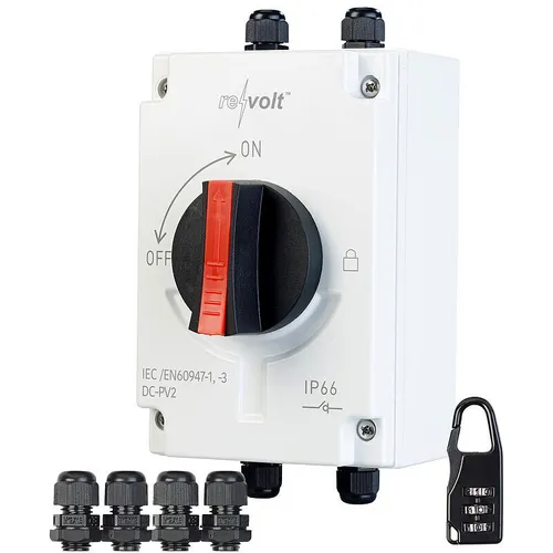 revolt DC-Trennschalter, 4-polig, bis 1.200 V, 40A, Kabeldurchführungen, IP66