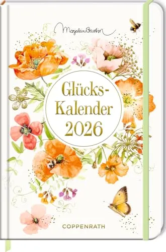 GlücksKalender 2026: peach: Durchgehend illustrierter Wochenkalender mit Eintragmöglichkeiten, Gummiverschluss und Leseband (Großer Wochenkalender)