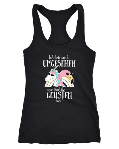 MoonWorks Tanktop Damen Tanktop Ich hab mich umgesehen wir sind die geilsten hier Flamingo Einhorn Racerback Moonworks®