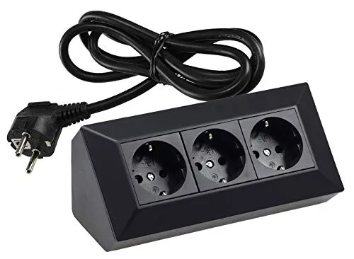 ChiliTec Steckdosenblock 3-Fach Steckdose 1,5m Kabel Mehrfachsteckdose Aufbau Unterbau in Schrank Küche Regal Schwarz