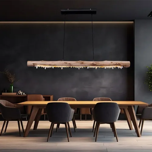 Hängeleuchte aus Holz mit Kristalldekor - Lampen im Landhausstil, beeindruckende 980 Lumen bei warmweißer Beleuchtung, ideal für Wohn- und Esszimmer.
