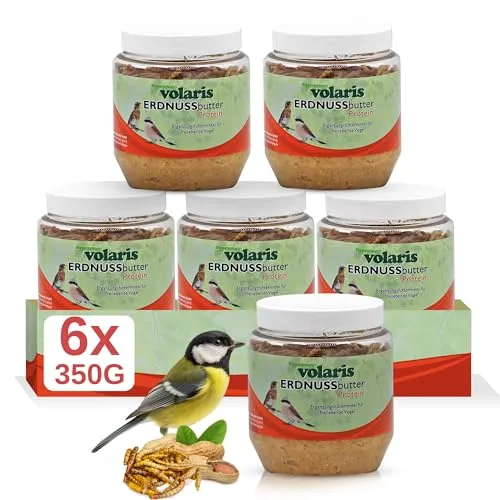 Eggersmann volaris 6 x 350g Premium Erdnussbutter mit Insekten für Wildvögel - Kalorienreiches Fettfutter - Erdnussbutter Vögel im Kunststoff - Glas (6 x 350 g, Insekten)