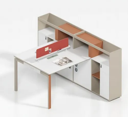 Moderner Bürotisch für 2 Personen - Schreibtisch mit Regalen - Kompakter Schreibtisch für den modernen Arbeitsplatz. Maße: 155 x 120 x 110 cm, aus robustem MDF. Ideal für effizientes Arbeiten zu zweit, mit praktischen Regalen für zusätzlichen Stauraum.