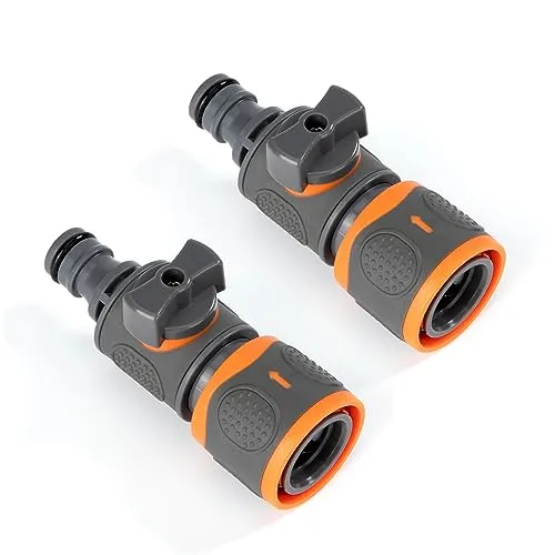 Kupplung mit Regulierventil, 2 Stück Schlauchverbinder mit Absperrventil, Universal Ventil Schalter für Steuerventil zur stufenlosen Regulierung und Absperrung des Wasserdurchflusses