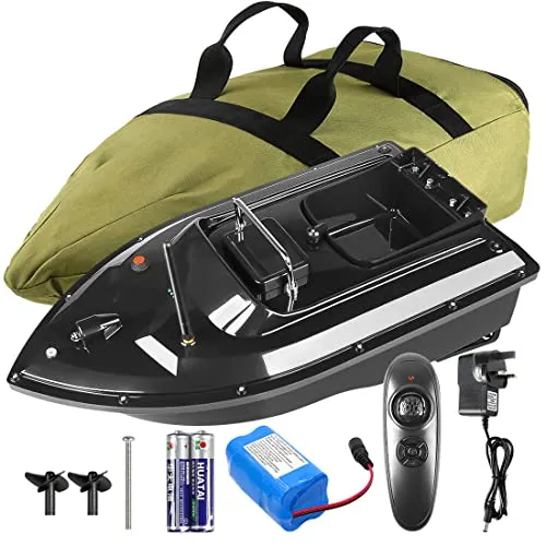m kabelloses Angelköderboot, intelligentes ferngesteuertes Boot, 1,5 kg Ladetrichter, Doppelmotor, tragbare Handtasche (schwarzes Boot) 500