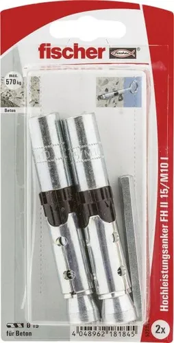 Fischer Hochleistungsanker 2 Stück Innengewindeanker FH II 12/M10 522832 - Schrauben - Robuste Hochleistungsanker aus Stahl für sicheren Halt in verschiedenen Anwendungen, hergestellt in Deutschland.
