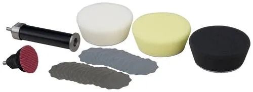 Proxxon 29070 Schleif- und Polierset 7 Teile - Polierset mit Schleifteller Ø 30 mm, ideal zum Reinigen, Entrosten und für den perfekten letzten Schliff nach dem Lackieren.