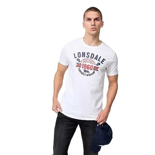 Lonsdale Herren T-Shirt und Langarmshirt FINTONA Black/White XXL - Praktischer Doppelpack mit zwei Shirts in regulärer Passform aus reiner Baumwolle, ideal für jeden Anlass und mit auffälligem Druck auf der Brust.