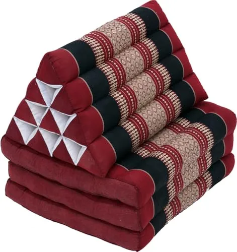 GURU SHOP Thaikissen, Dreieckskissen, Kapok, Tagesbett mit 3 Auflagen - Weinrot, 30x50x160 cm