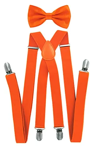 axy Herren Hosenträger mit Fliege - 4 Starken Clips X-Form (Orange (Hosenträger Breit 2,5cm))