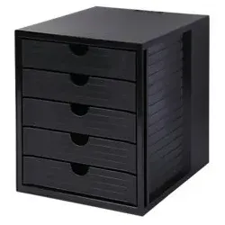 Han Schubladenbox 1450-13 - A4 Kunststoffbox mit 5 Fächern, stapelbar und mit Auszugssperre für sicheren Einsatz im Home Office