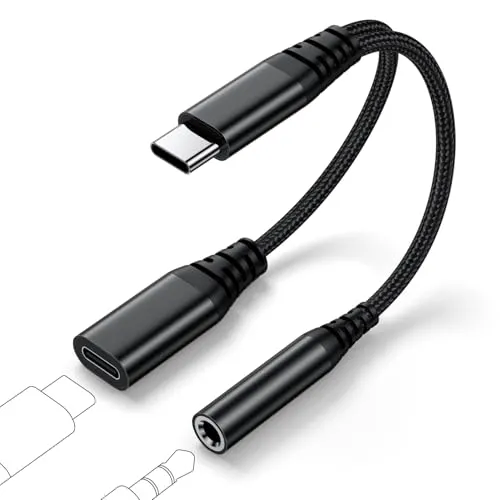 USB-C-Klappentyp-Adapter und Ladekabel für Kopfhörer mit HiFi DAC Chip für iPhone 15/16/Plus/Pro Max, Samsung Galaxy S25/S24/S23/S22/S21 Ultra und iPad Pro