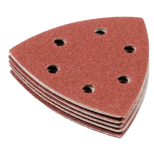 Makita D-58590 Delta-Schleifpapier 93 mm Körnung 80, 10 Stück, Klett, 6 Löcher, Schleifblatt für Holz, Metall, für Multitool, Multifunktionswerkzeug
