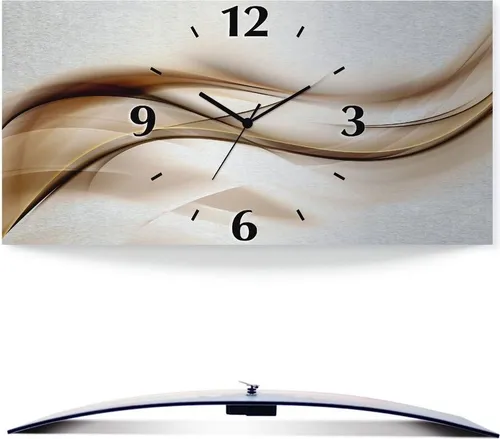 ARTland Wanduhre - Gebogene Quarzuhr mit abstraktem Wellenmotiv - Wohnaccessoires mit 3D Wölbung für einen räumlichen Effekt, geräuschloses Uhrwerk, ideal als Küchenuhr oder Wohnzimmeruhr.