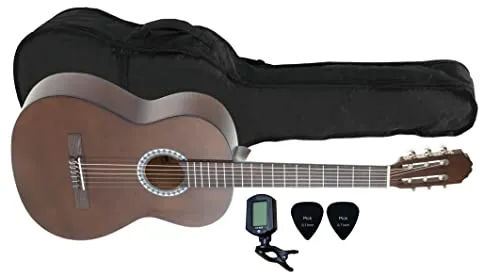 PURE GEWA Konzertgitarre Basic Set 3/4 schwarz - Akustikgitarrenset inklusive Tasche, Tuner und Plektren, ideal für Anfänger und Fortgeschrittene mit angenehm leichtem Linde-Korpus für ein tolles Spielerlebnis.