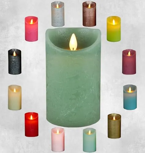 Coen Bakker LED Echtwachskerze realistische Kerze viele Farben mit Timer flackender Docht Wachskerze Kerzen Batterie, Farbe:Jade Grün, Größe:15 cm