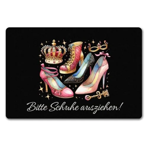 speecheese Lustige Schuhe ausziehen Fußmatte 40x60 cm - Praktische Fußmatte mit Spruch 'Bitte Schuhe ausziehen'. Rutschfest und farbenfroh, sorgt sie für einen humorvollen Eingangsbereich und hält dein Zuhause sauber. Maße: 40x60 cm, hochwertiger Druck und Gummiunterseite für stabilen Halt.