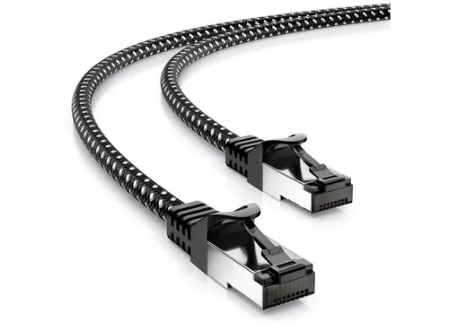 deleyCON deleyCON 0,5m RJ45 Nylon Netzwerkkabel mit CAT7 Rohkabel S-FTP PiMF LAN-Kabel