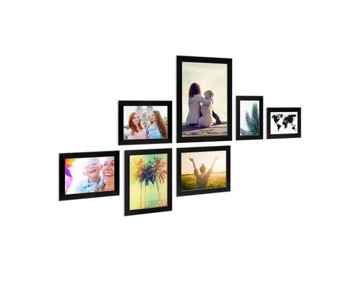 PHOTOLINI Bilderrahmen 7er Set breite Rahmen 10x15 bis 21x30 cm, extra Zubehör, (7 Rahmen), im modernen Stil für Ihre stilvolle Wanddekoration