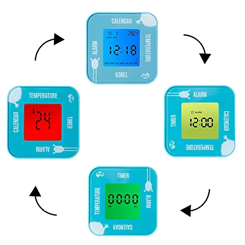 Tinc Digitaler Wecker für Kinder, Temperatur, Datum und Timer, drehbar, blau, klein, S
