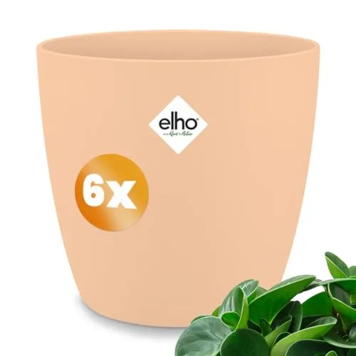 Gardebruk® 6X Blumentopf Brussels 14x13cm rund Pflanzentopf Übertopf Pflanzkasten Pflanzgefäß Kunststoff Blumenkasten Blumenkübel Pfirsich