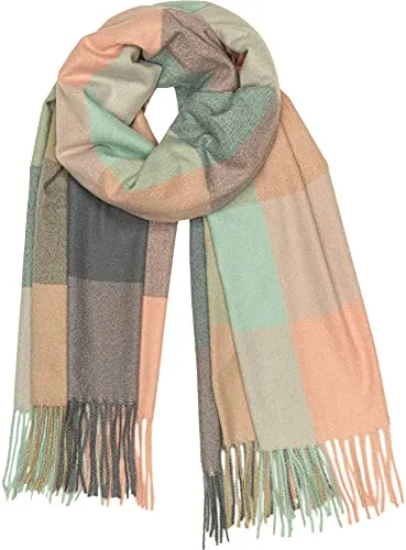 Caspar SC510 Damen XL Fransen Karo Schal - Stylischer großer XL Schal mit lässigem Karo-Muster, aus sehr weichem Material für hohen Tragekomfort. Perfekt kombinierbar in mint, grau und rosa – ideal für kalte Wintertage.