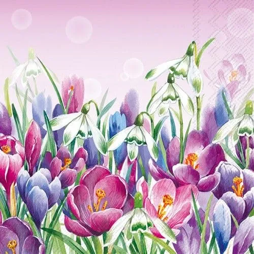 Servietten Blumen Krokus und Schneeglöcken rosa als Tischdeko. Papierservietten mit Motiv. Auch für Decoupage und Serviettentechnik 33x33cm 20