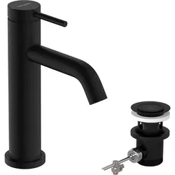 hansgrohe Tecturis S Waschtischarmatur mit Zugstange - Touch-On-Wasserhahn für Badezimmerwaschbecken, energiesparend mit EcoSmart+ (nur 4 l/min) und CoolStart für optimierte Wasser-Nutzung, in elegantem Mattschwarz.