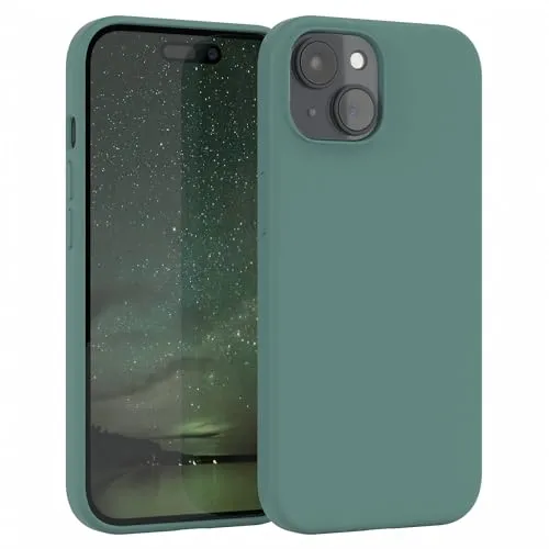 EAZY CASE Premium Silikon Handyhülle kompatibel mit iPhone 15 Slimcover mit Kameraschutz und Innenfutter, Silikonhülle, Schutzhülle, Bumper, Handy Case, Hülle, Softcase, Nacht Grün