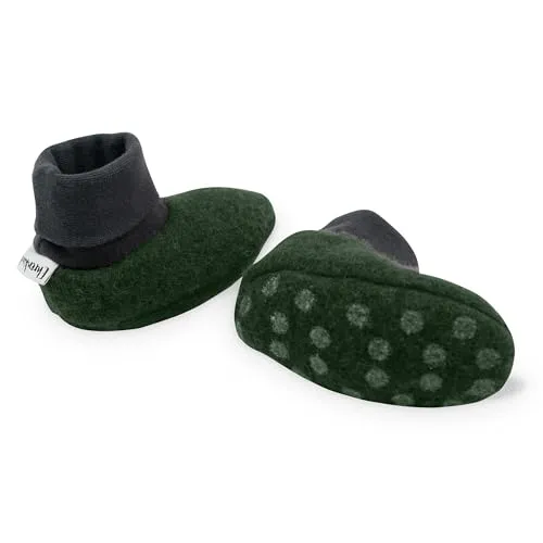 Ehrenkind® Walkschuhe | Krabbelschuhe Babys | Bio-Wolle & Bio-Baumwolle | Standard 100 by Oeko-TEX | Waldgrün 17/18 | Baby Schuhe