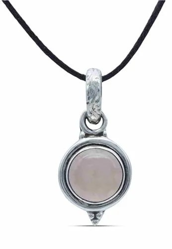 mantraroma Kettenanhänger 925 Silber Rosenquarz rosa Stein Edelstein Kettenanhänger Damen Sterling Silber Halskette Anhänger Geschenk (MAH-143-07)