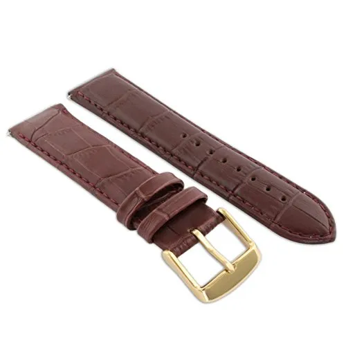 mm burgunderrotes Uhrenarmband aus echtem Leder mit Krokodilleder-gepolsterter Schnalle 22