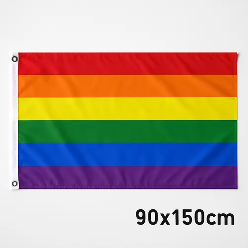 Regenbogenfahne 90x150 cm – mit 2 Metallösen – LGBTQ Flagge, Hissfahne Rainbow