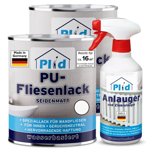 Fliesenlack Set 1,5l Weiß glänzend - Lacke - Schnelltrocknender Fliesenlack für Wandfliesen, ideal für Renovierungen mit einer Abdeckung von ca. 16m² und schimmelbeständiger Formel.