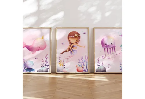 MeinBaby123® Poster Süße Meerjungfrau Kinderzimmer, Meerjungfrau, Meerjungfrauen Poster, Kinderzimmer Deko Mädchen, Poster für Mädchen