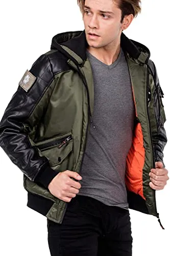 Cipo & Baxx Herren Mantel CM134 Khaki – Stylische Winterjacke im modernen Design mit warmem Innenfutter, abnehmbarer Kapuze und funktionalen Details für kalte Tage - CM134 Khaki XL