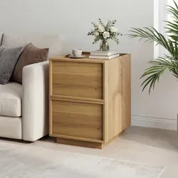Nachttisch Aus Mdf Und Holzwerkstoff In Eiche, 38x48x55 Cm, Mit 2 Schubladen Und Griffloser Front