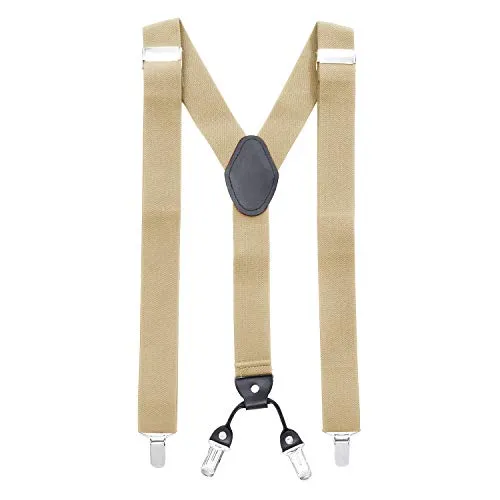 MASADA Hosenträger für Herren mit robusten Clips stufenlos verstellbar 3,5 cm breit und bis zu 195 cm Körpergröße Beige