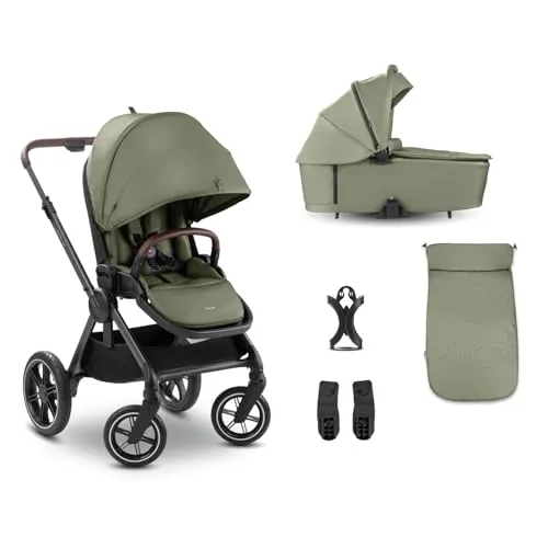 Hauck Kombi-Kinderwagen Comfort N Care, Set bis 22 kg, grün - Kinderwagen mit 4-Rad Federung und UV-Schutz 50+, ideal für Komfort und Sicherheit ab Geburt, inklusive großer Babywanne und höhenverstellbarer Sitzeinheit.