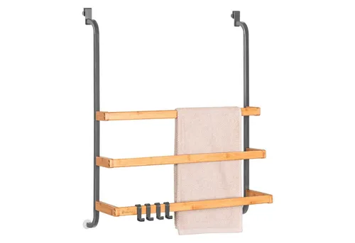 eluno Hängeregal Handtuchhalter für Glasduschwand aus Metall und Bambus - Hängeregale mit stilvollem Design und praktischem Stauraum, ideal für Duschwände bis 1,5 cm, kein Bohren nötig – einfach einhängen und genießen!