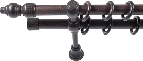 SN Deco Filigrano Gardinenstange 120cm, Wenge - Hochwertige 2-läufige Gardinenstange aus FSC-zertifiziertem Massivholz mit 28mm Durchmesser. Ideal für leichte bis mittelschwere Vorhänge und in modernen Farbnuancen erhältlich.