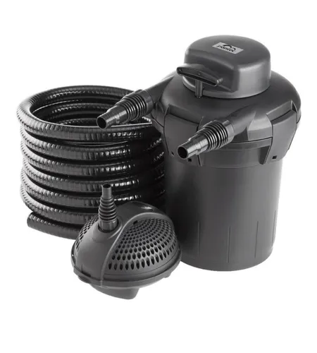 Pontec 50753 PondoPress Set 5000 - Druckfilterset für Teiche bis 5.000 L - Komplettset für Gartenteiche, inklusive leistungsstarker Filterpumpe und 7 Watt UVC-Vorklärgerät zur effektiven Entfernung von Schmutz und Schadstoffen.