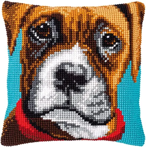 Vervaco PN-0153886 Kreuzstichkissen Hund Boxer - Kreuzstickerei für Tierliebhaber, kreative Entspannung ab 14 Jahren, Größe 40x40cm, hochwertiges Material aus Belgien.